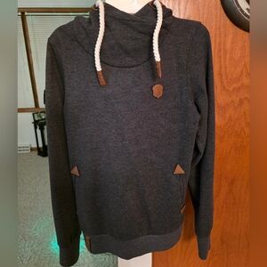 Naketano Fleece Cowl Neck Hoodie Medium Charcoal Gray